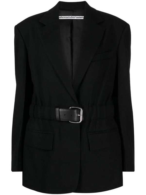 belted wool-canvas blazer