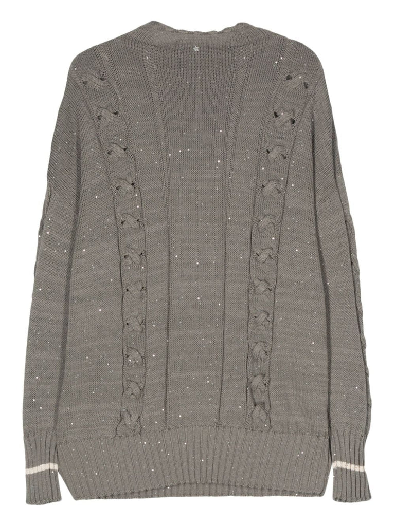 Paillettenverzierter Zopfmusterpullover 
