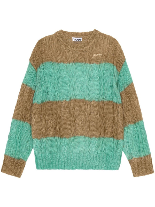 striped cable-knit jumper