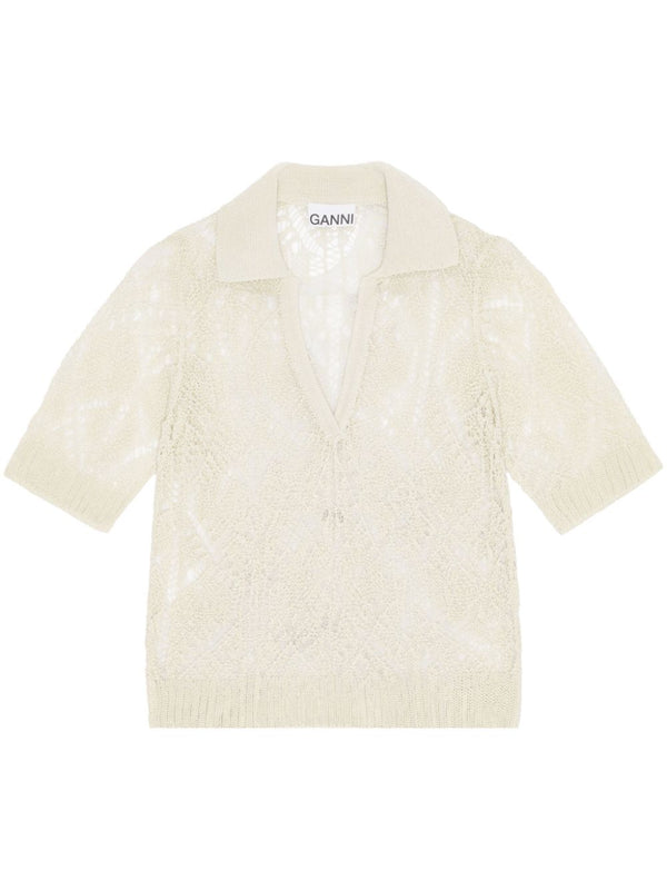 organic-cotton lace polo shirt