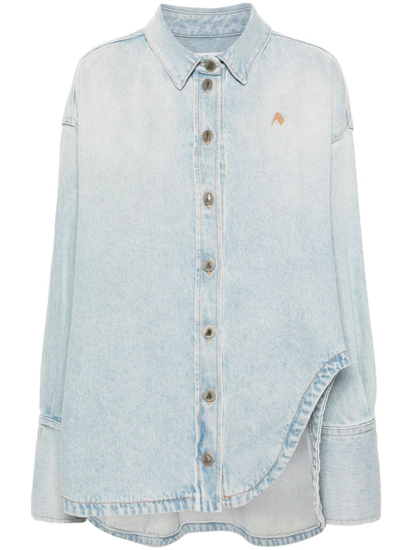 spread-collar denim coat