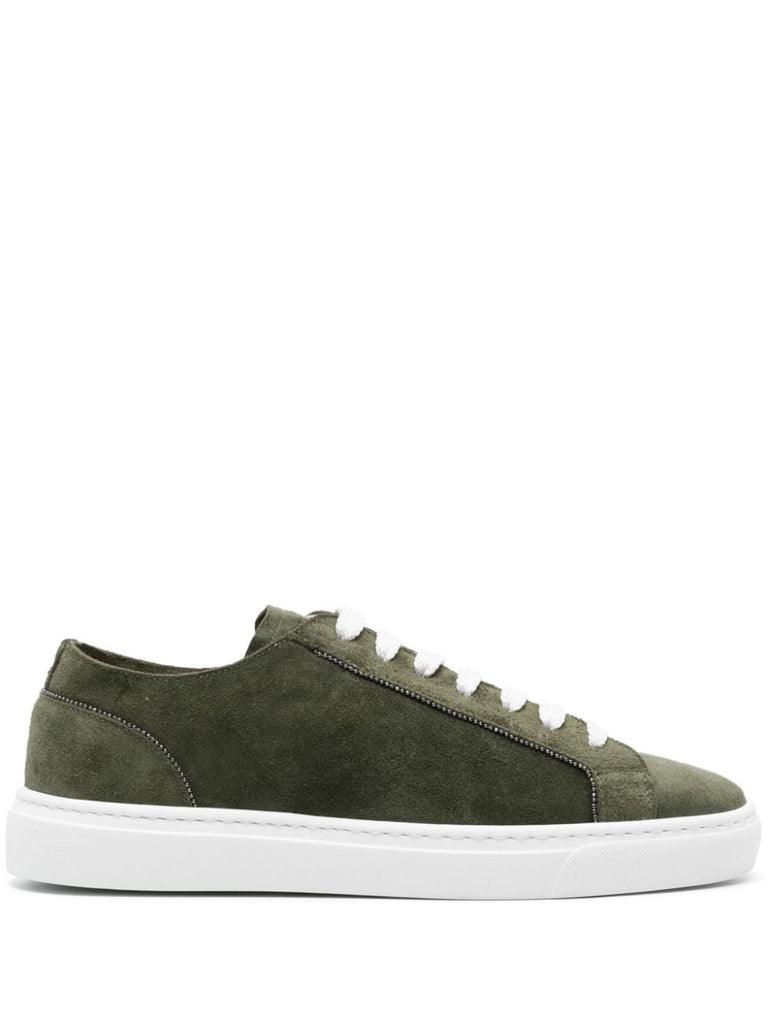 chain-detailed suede sneakers