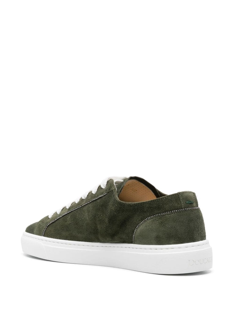chain-detailed suede sneakers