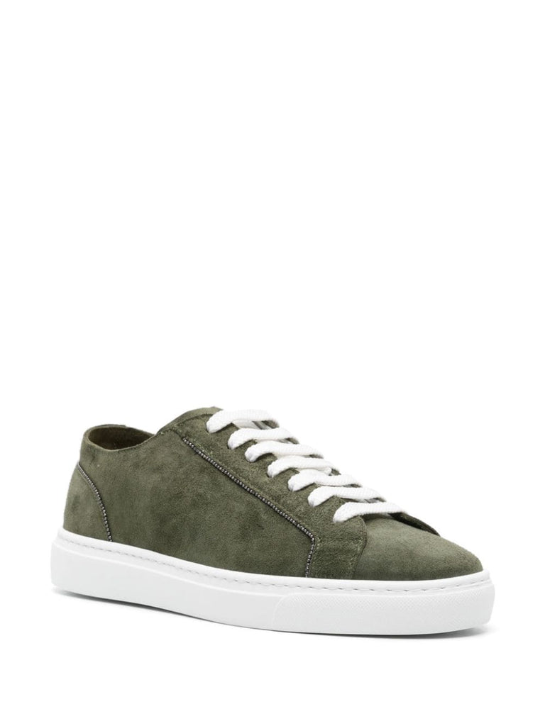 chain-detailed suede sneakers