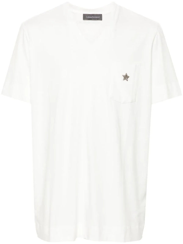 star-patch V-neck T-shirt