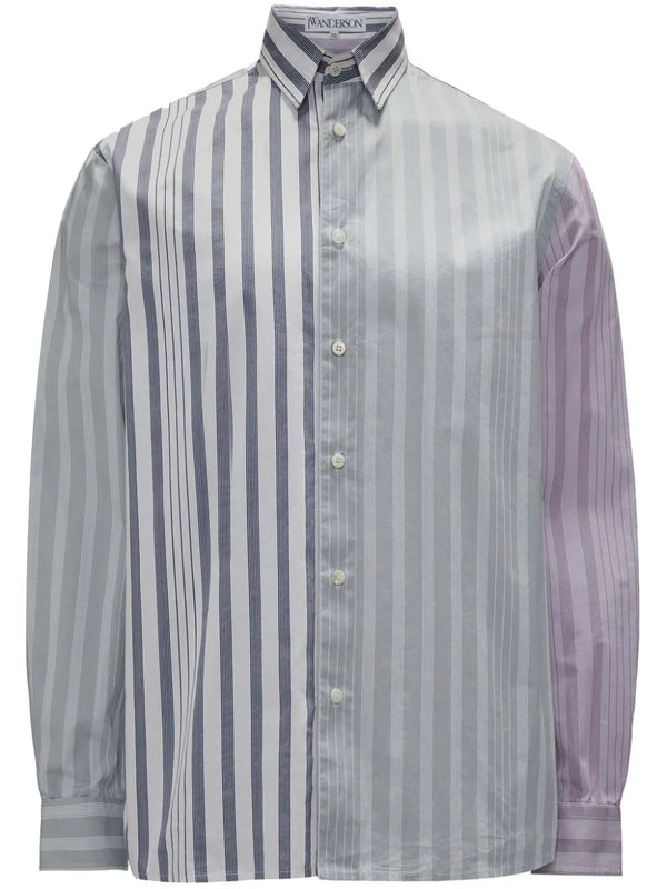 panelled stripe-print shirt