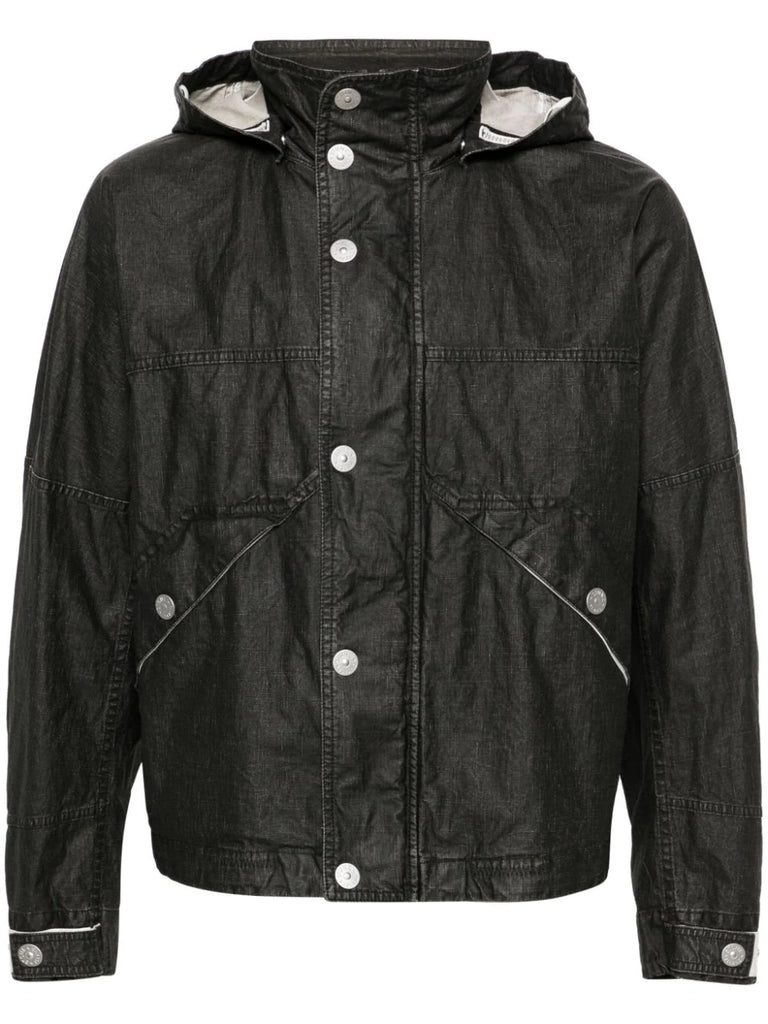 logo-print hooded linen jacket