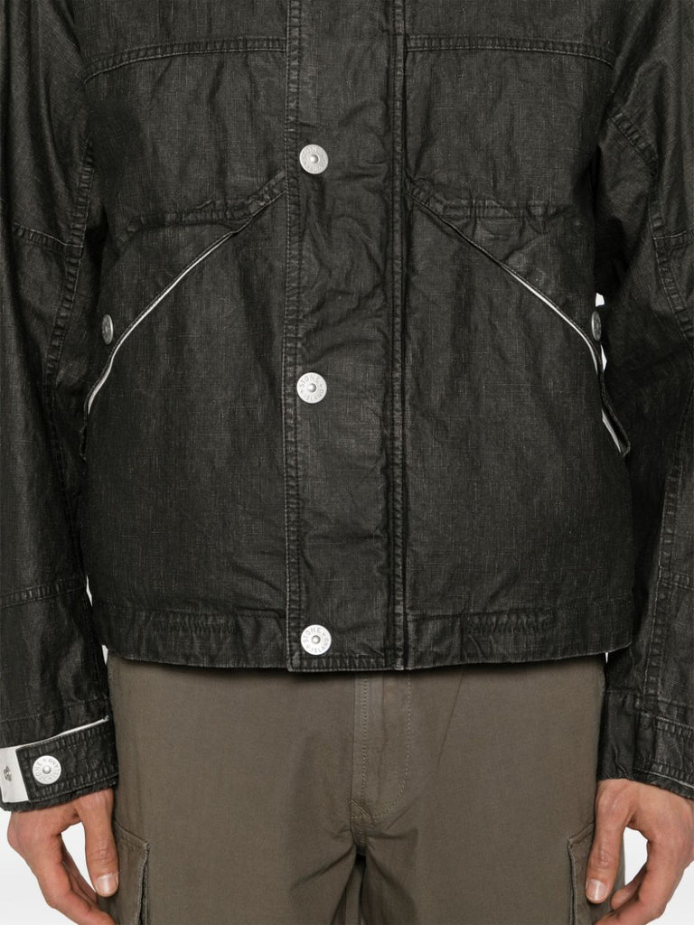 logo-print hooded linen jacket