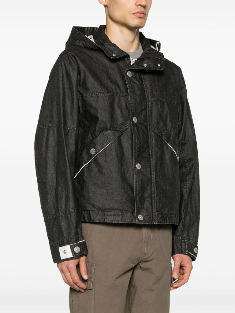 logo-print hooded linen jacket
