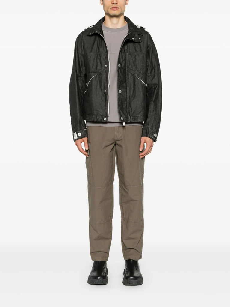logo-print hooded linen jacket