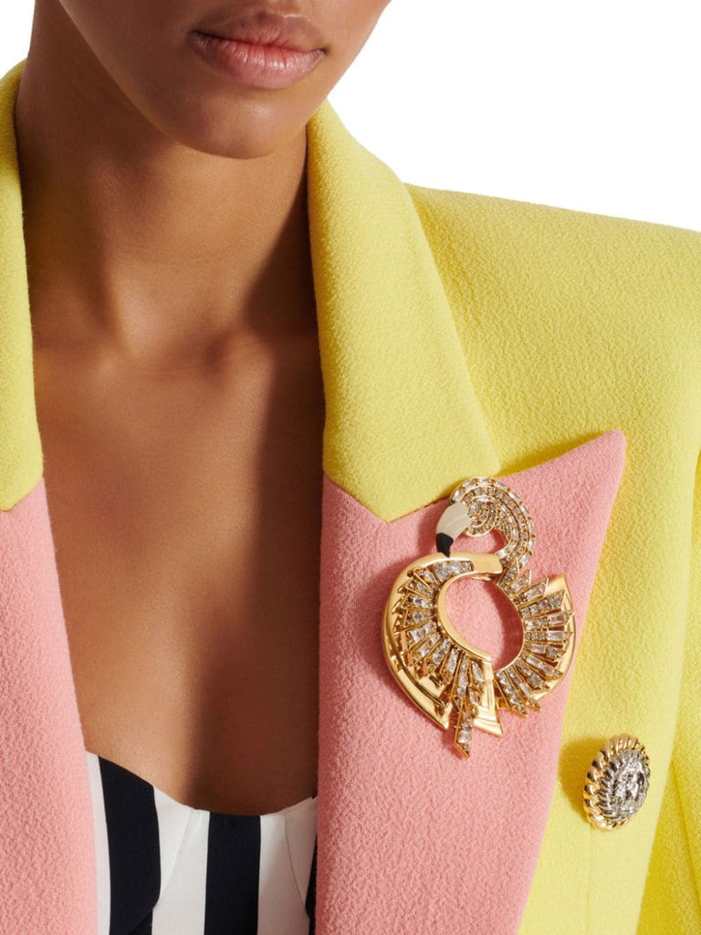 Flamingo crystal-embellished brooch