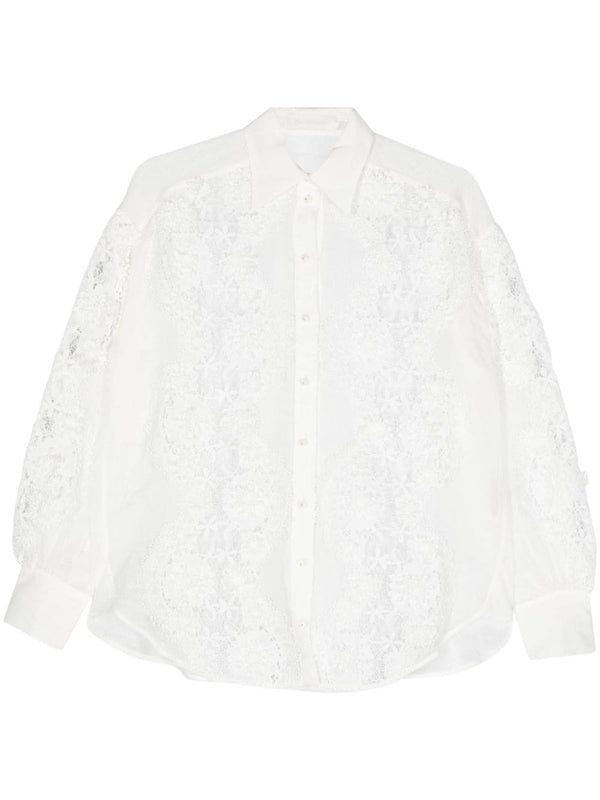 Halliday floral-lace linen shirt