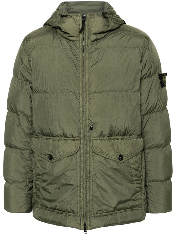 crinkled hooded puffer coat