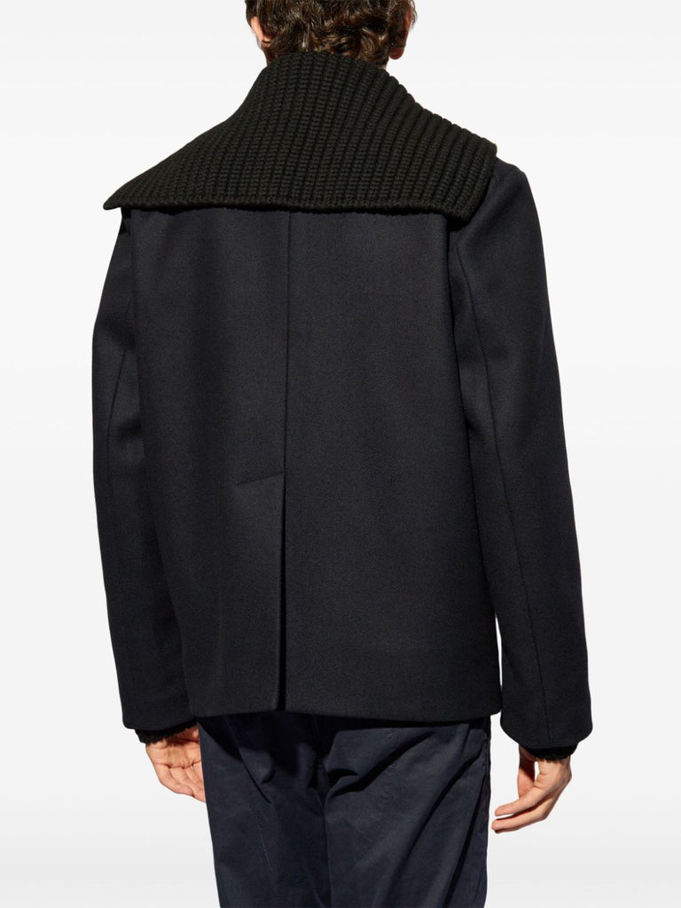 knit-panel double-breasted jacket
