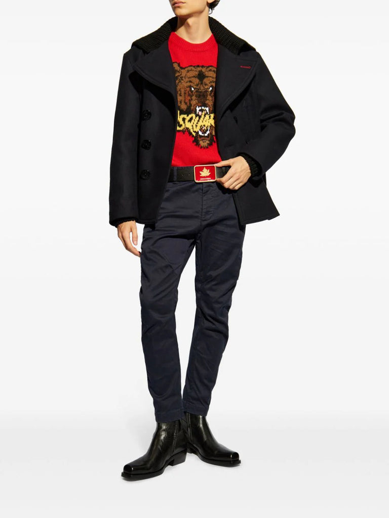 knit-panel double-breasted jacket