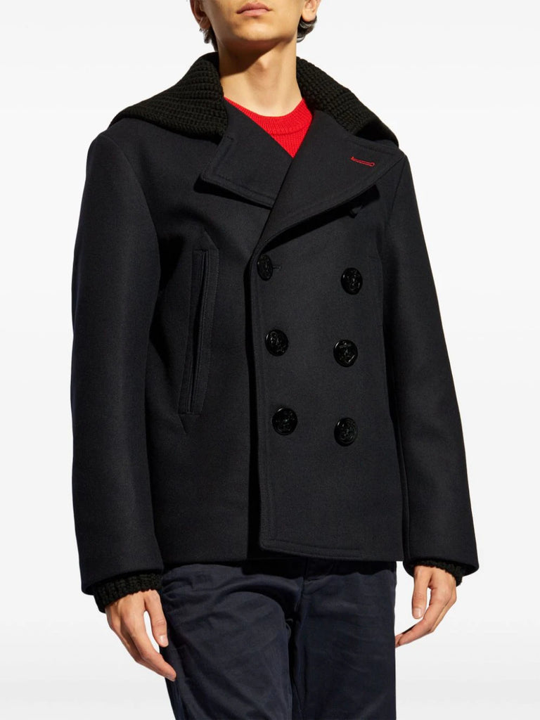 knit-panel double-breasted jacket