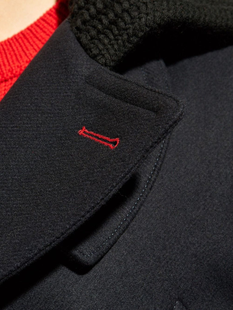 knit-panel double-breasted jacket