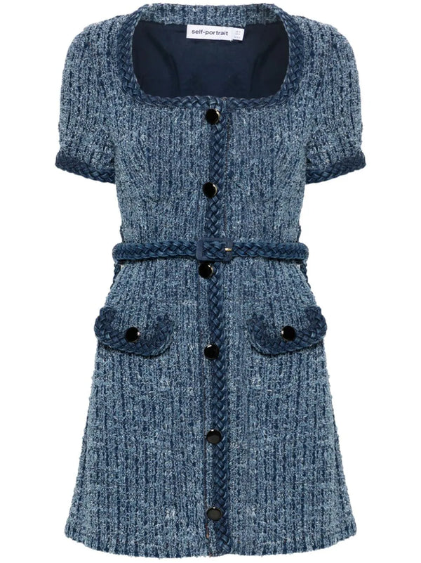 bouclé-design denim mini dress