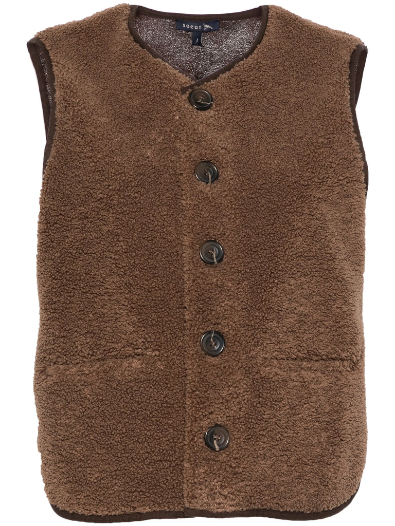 V-neck faux-shearling vest