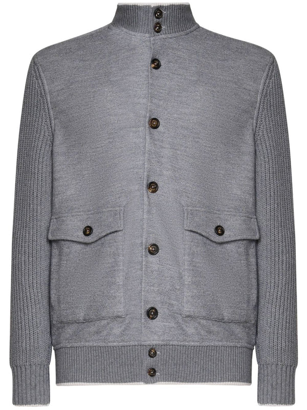 ribbed detailing buttoned jacket