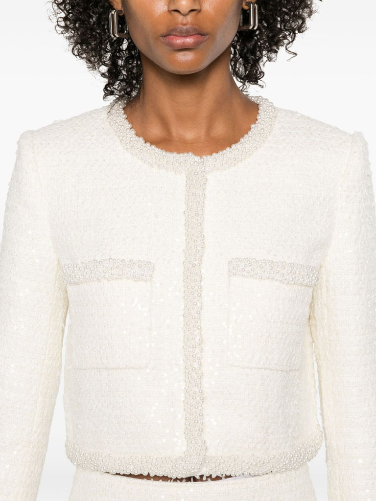 Bouclé-Jacke mit Kunstperlenbesatz 