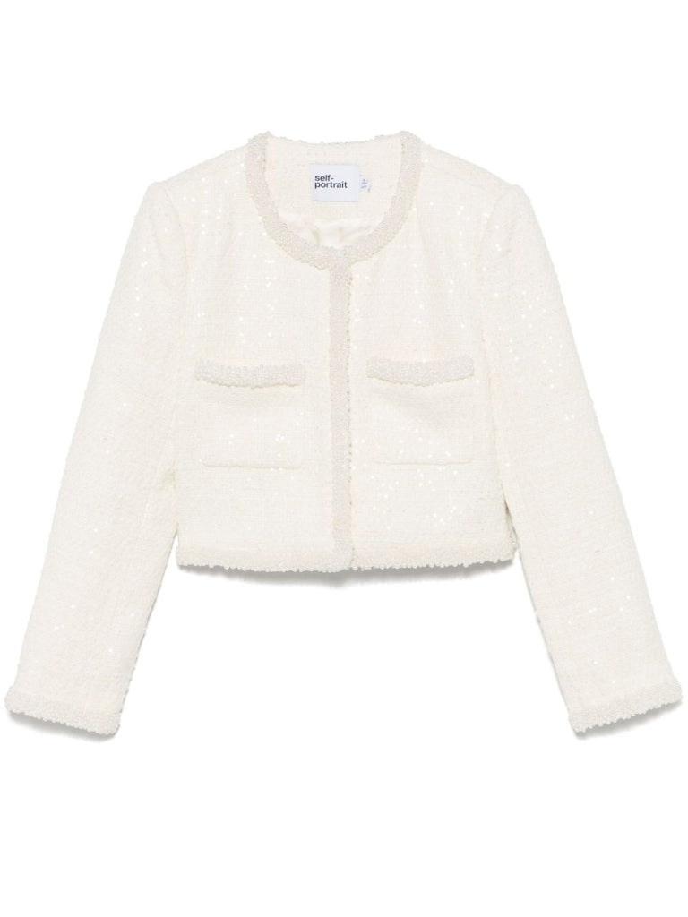 Bouclé-Jacke mit Kunstperlenbesatz 