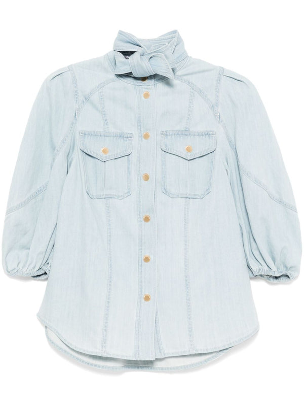 acacia denim lantern blouse