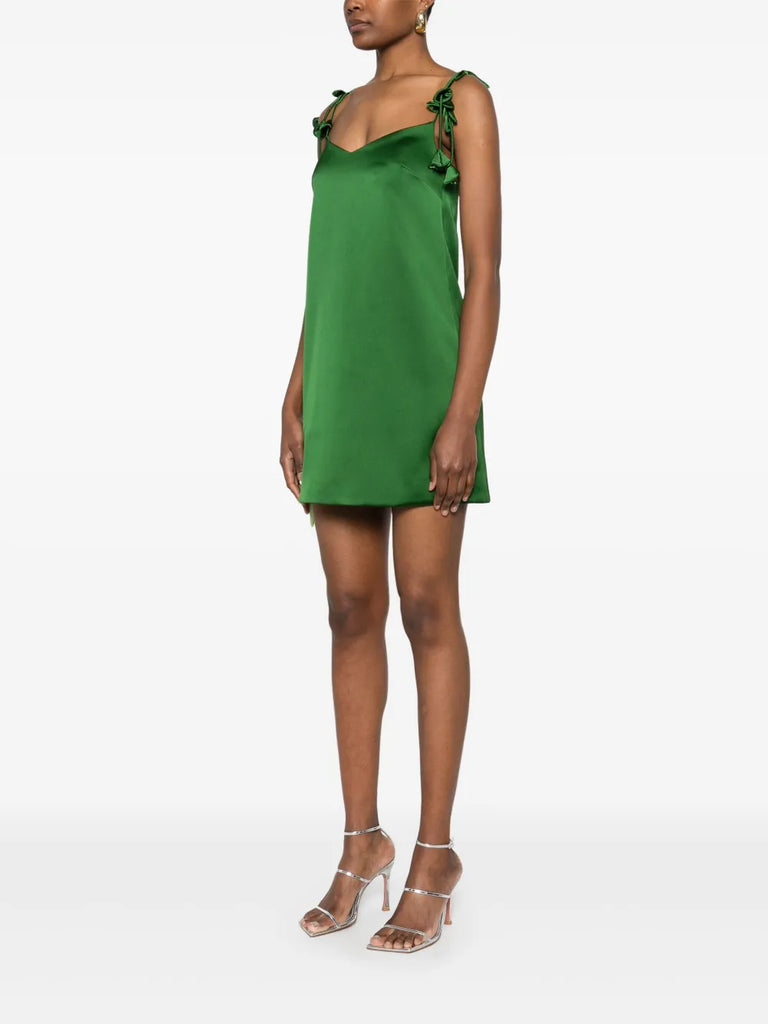 satin flower-embellished mini dress