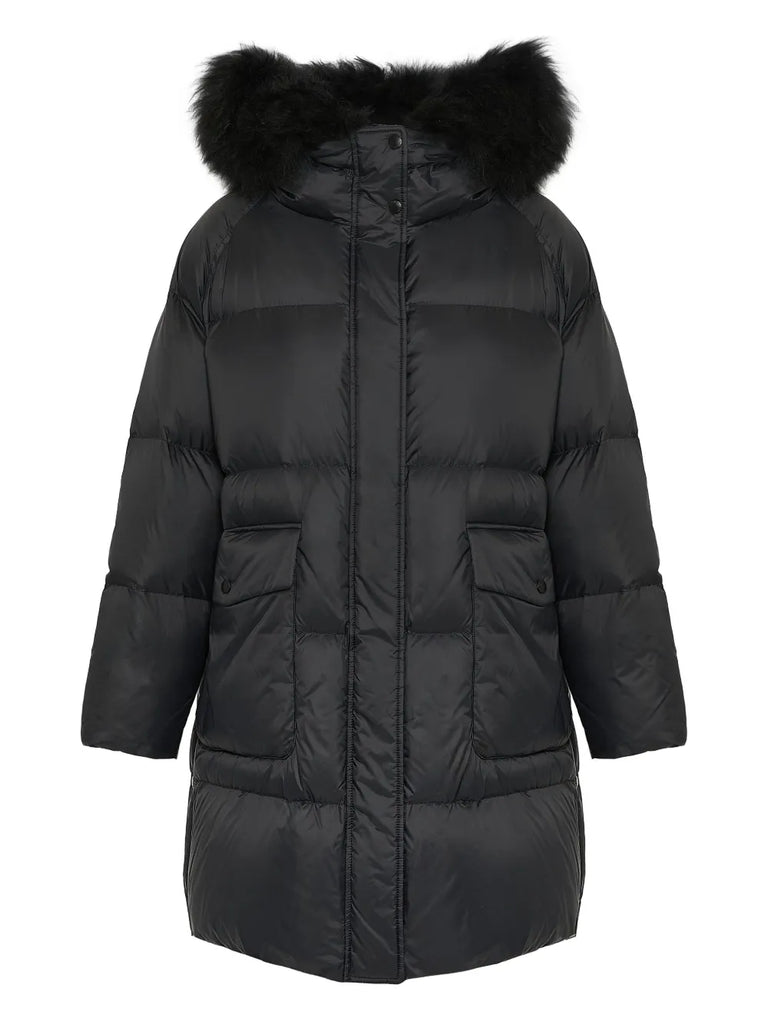 lambshearling-hooded down jacket