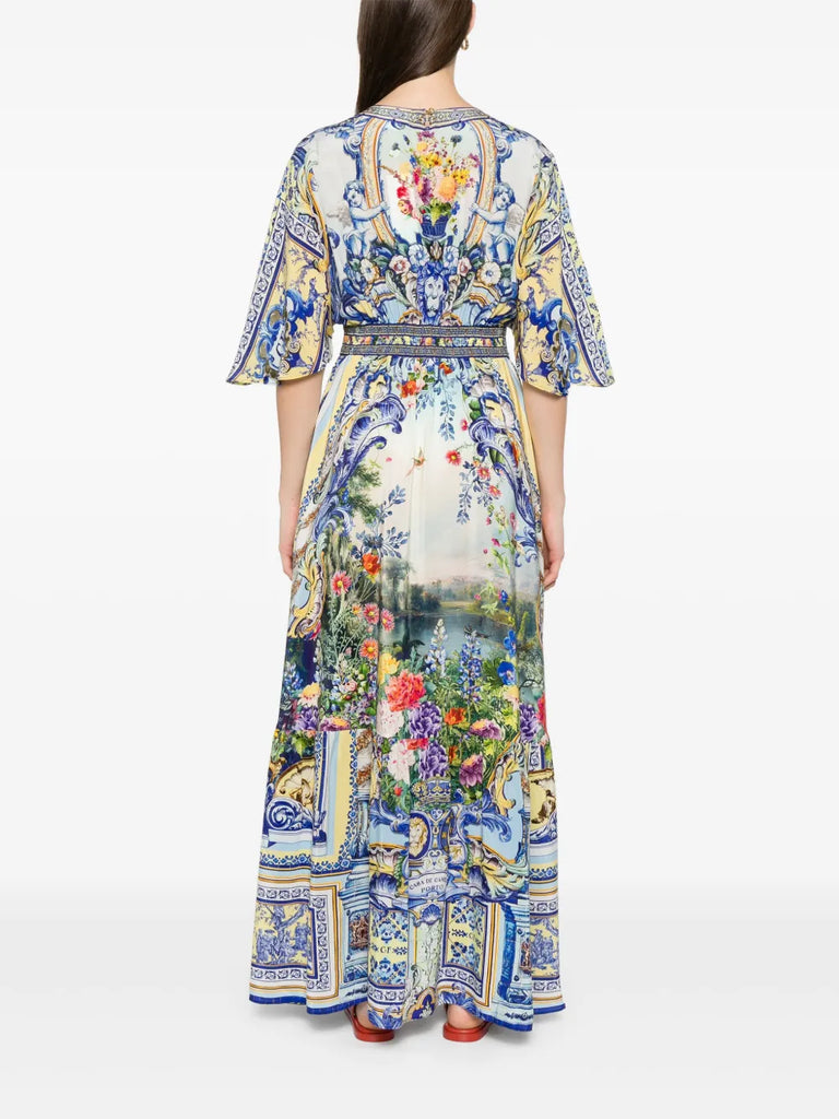 fitted-waist silk maxi dress