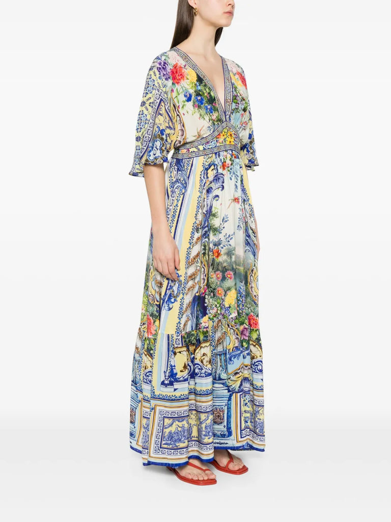 fitted-waist silk maxi dress