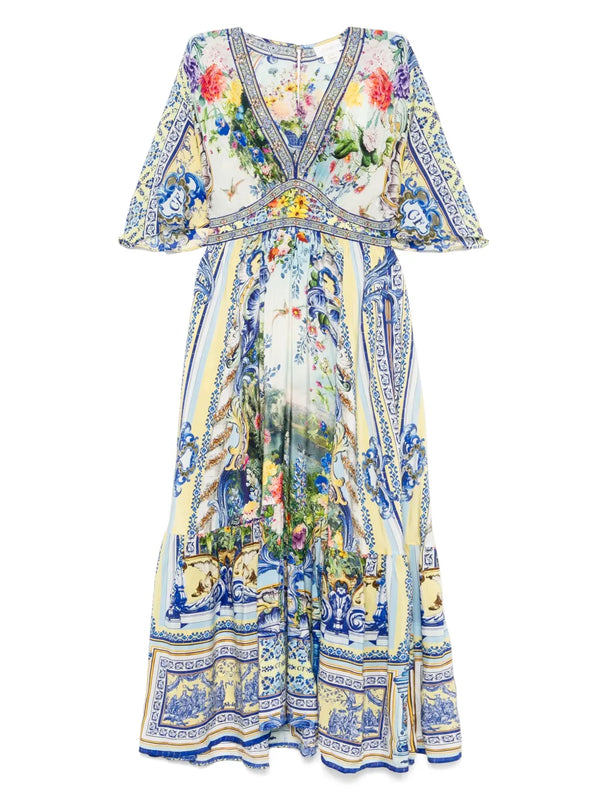 fitted-waist silk maxi dress