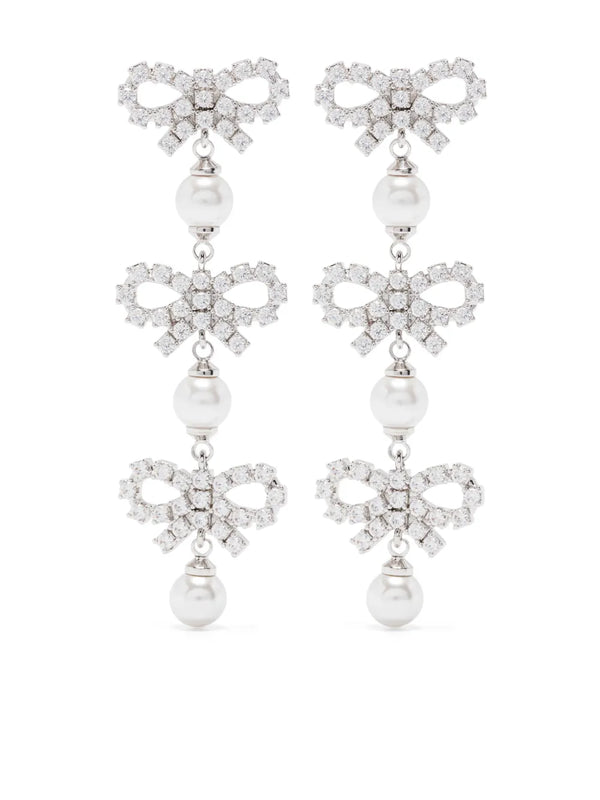 micro bow pearl-tiered earrings