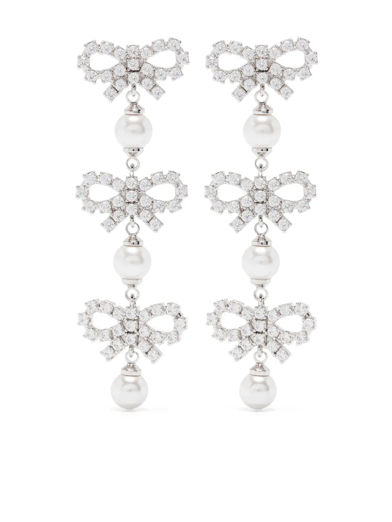 micro bow pearl-tiered earrings