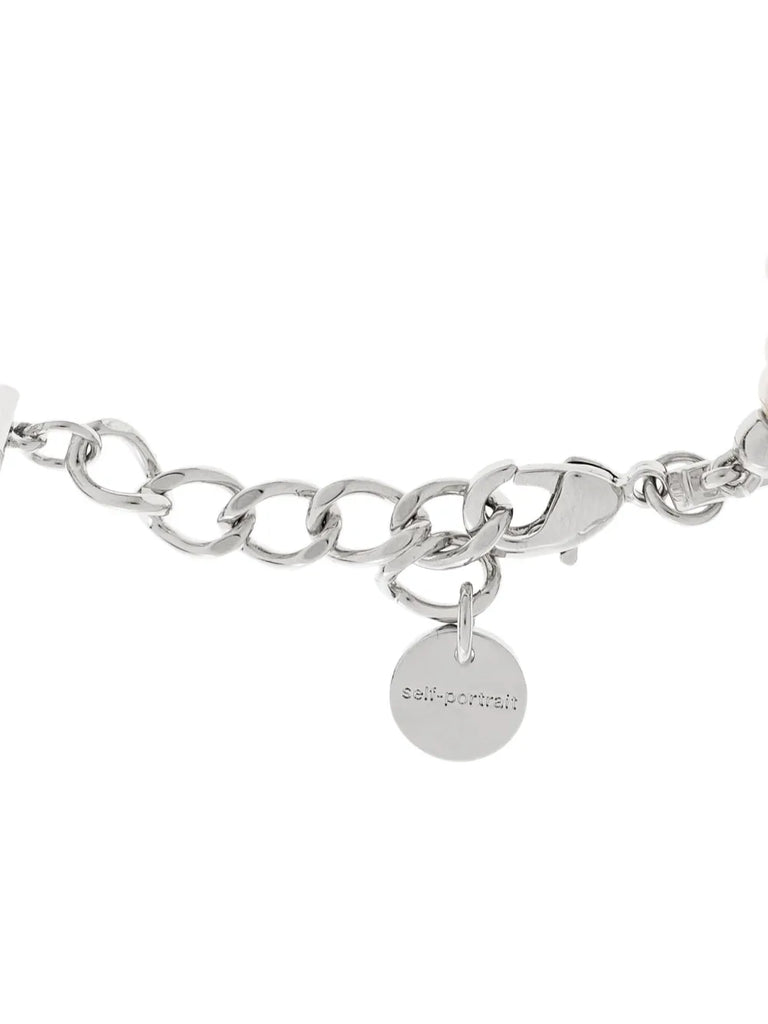 crystal-bow faux pearl-double strand bracelet