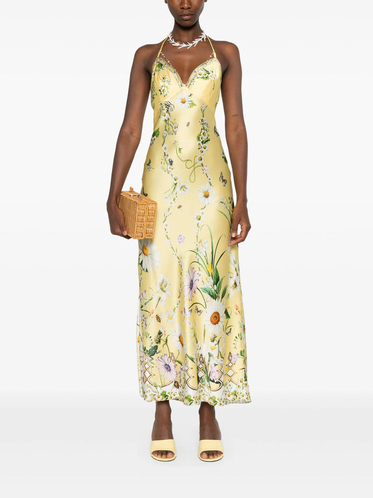 floral-print silk dress