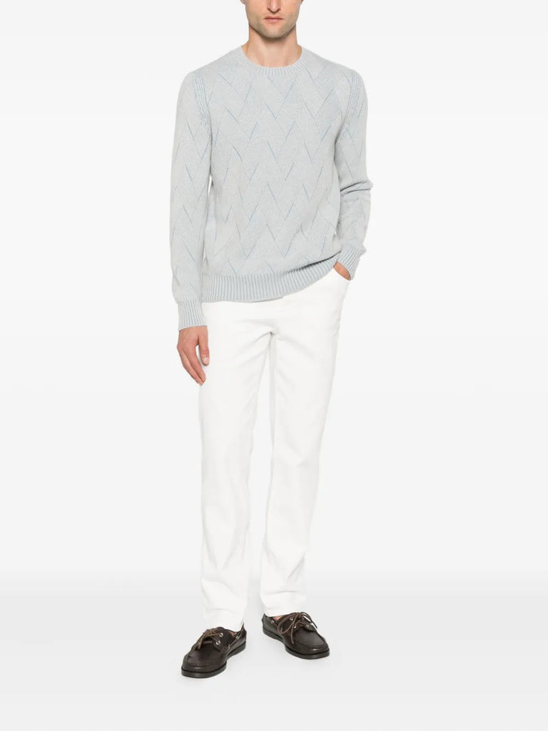 chevron-pattern crew-neck sweater