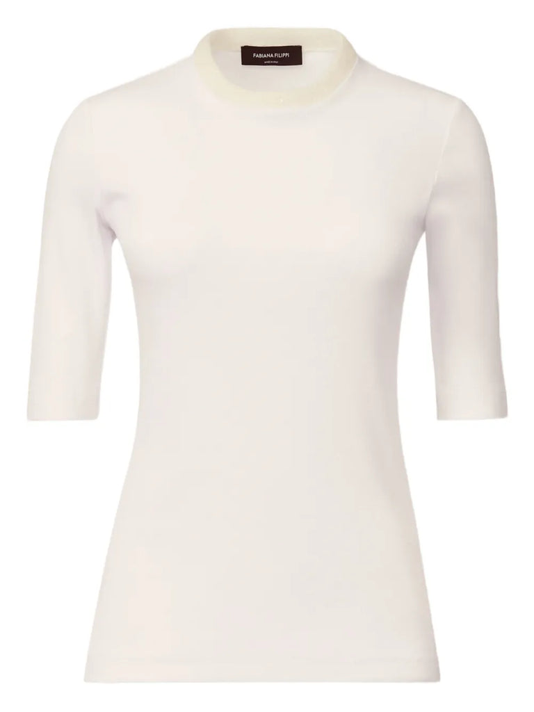 embellished-neckline top