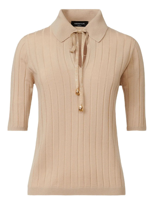 ribbed-knit polo neck top