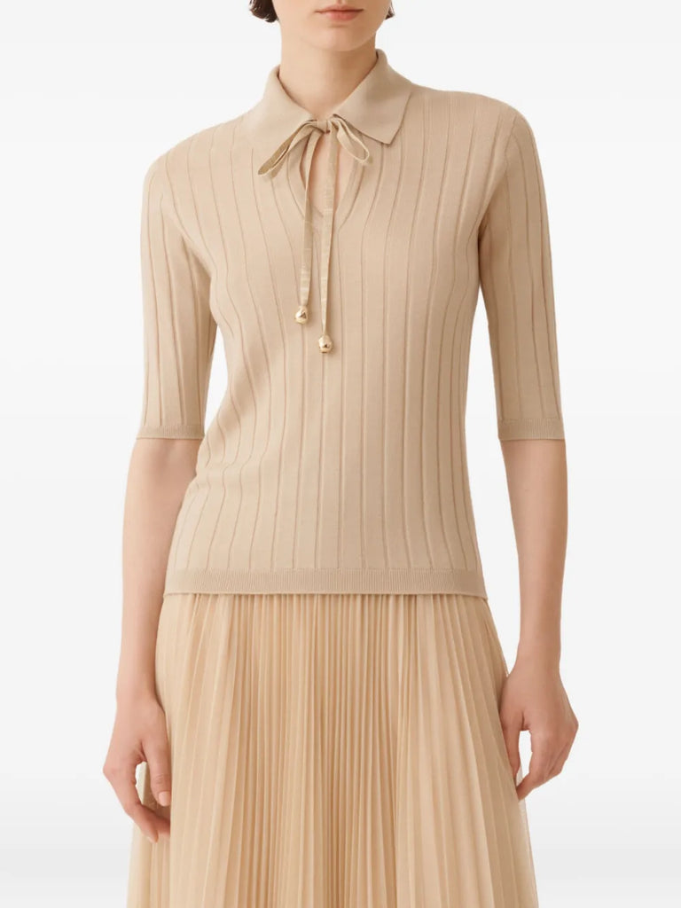 ribbed-knit polo neck top