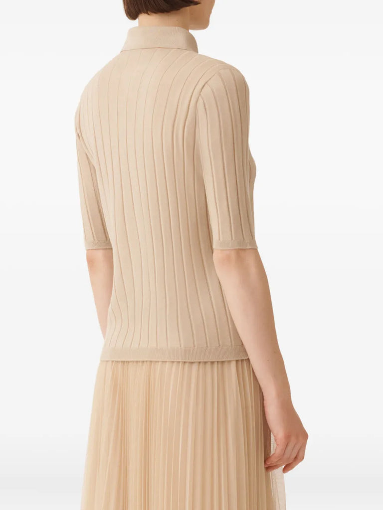 ribbed-knit polo neck top