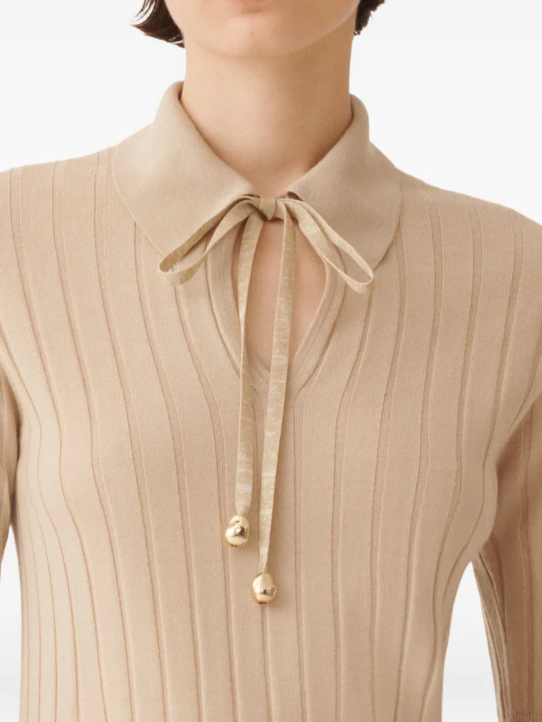 ribbed-knit polo neck top