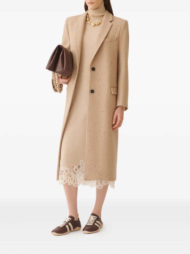 roll-neck lace-trim dress