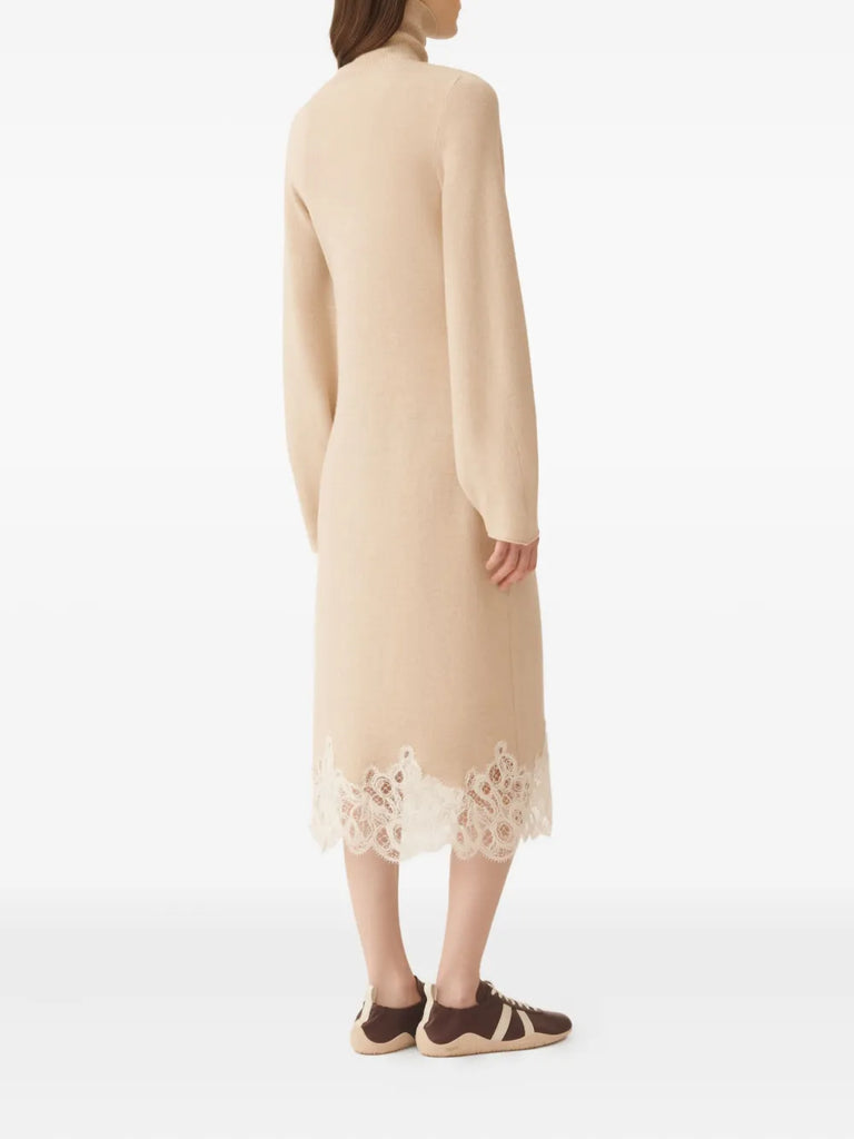 roll-neck lace-trim dress
