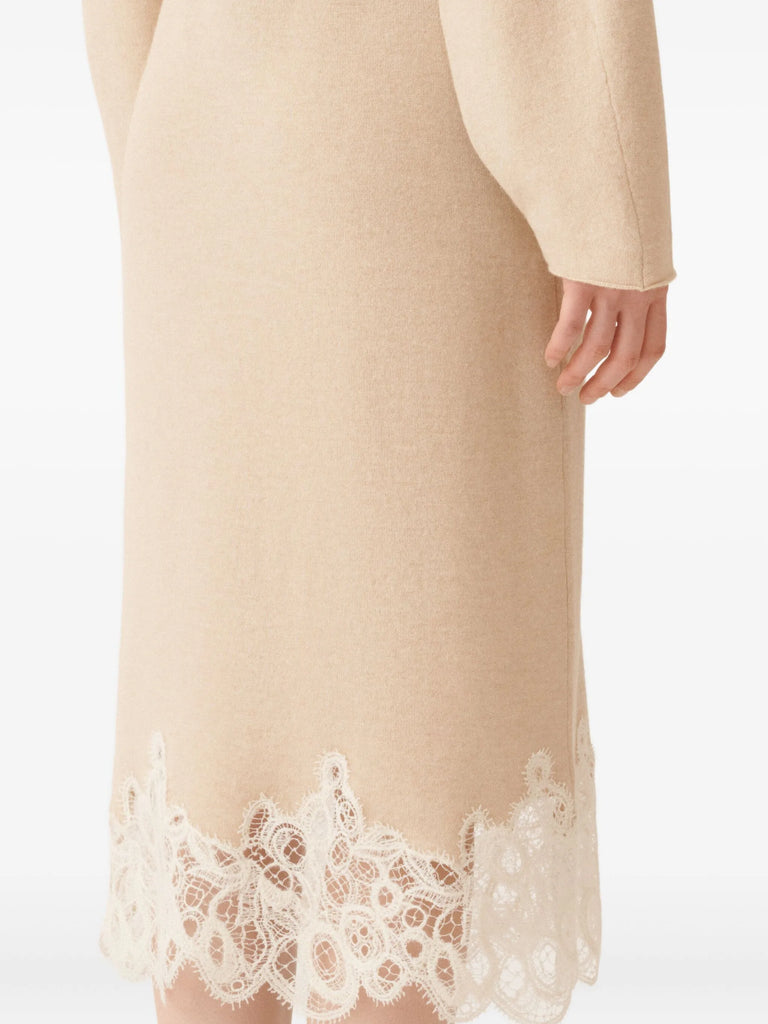 roll-neck lace-trim dress