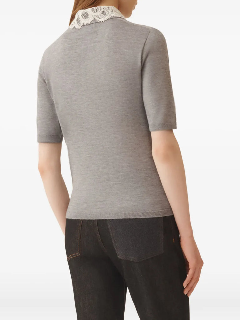 lace-collar short-sleeved top