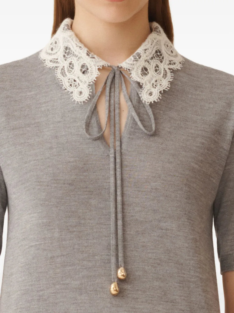 lace-collar short-sleeved top