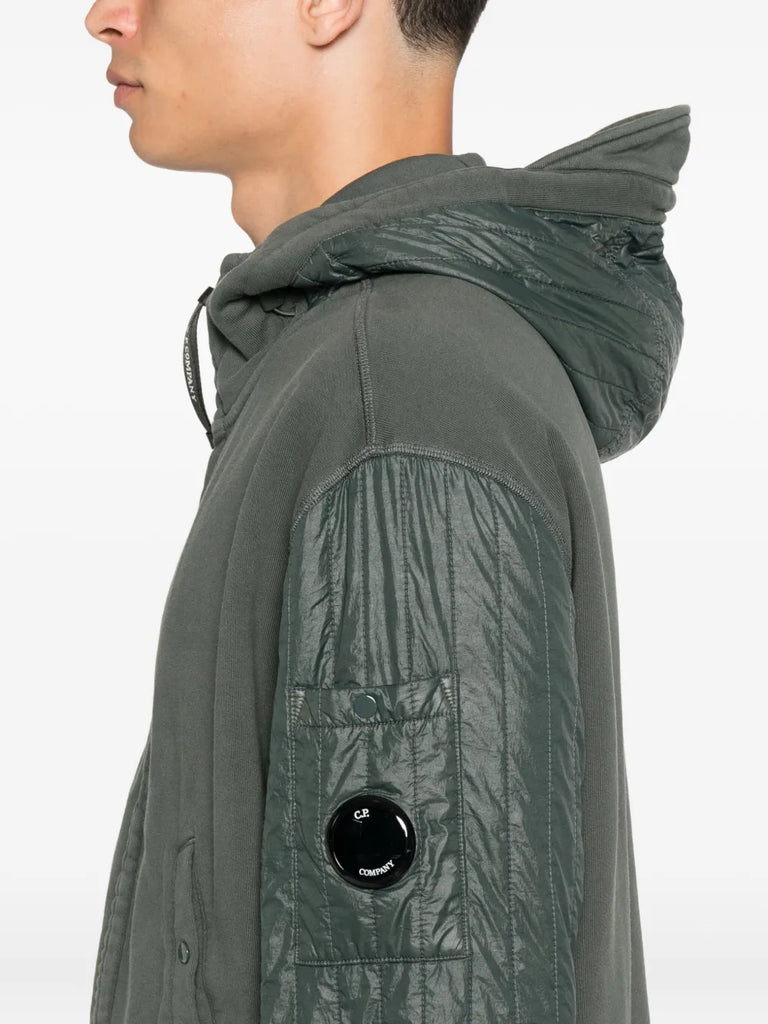 hooded quilted-sleeve zip-up jacket