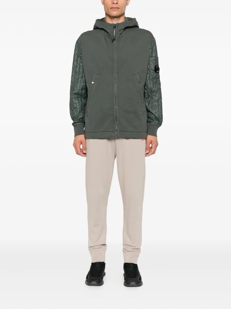 hooded quilted-sleeve zip-up jacket