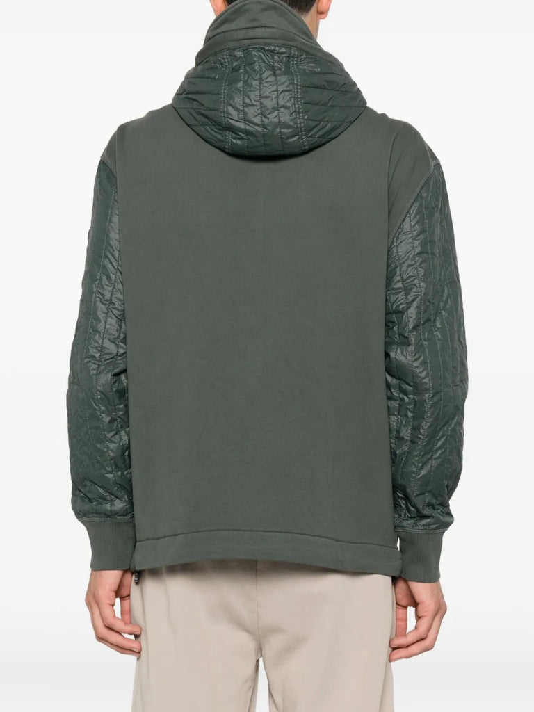 hooded quilted-sleeve zip-up jacket
